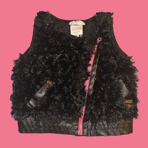 Piper‎ Baby Girl Black Soft Faux Fur Vest Hot Pink Zipper Whimsigoth 18m